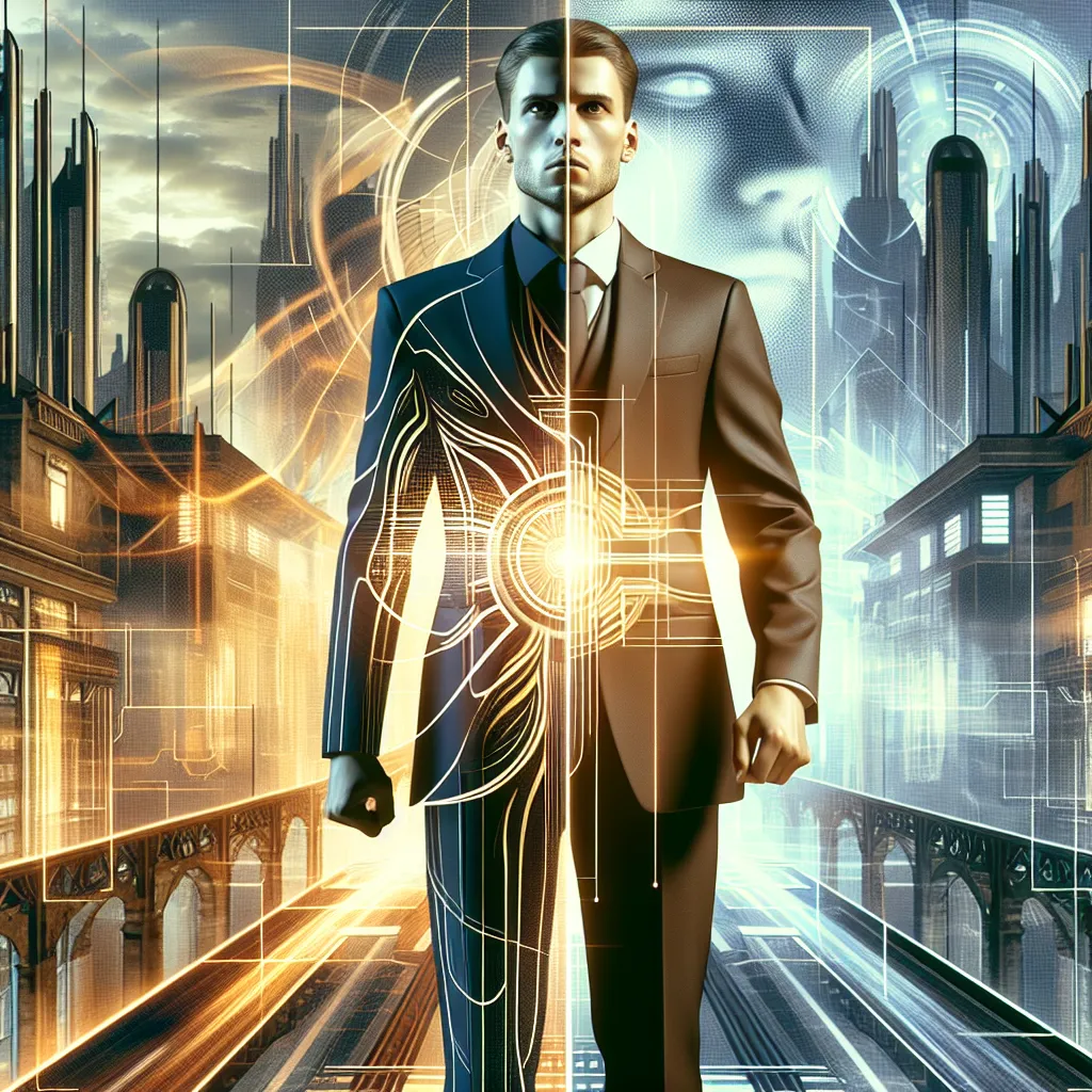 The image accompanying this story depicts a conflicted figure standing in Academy City, embodying the dual identities of Touma Kamijou and Misaka Mikoto. The character's expression conveys a mix of confusion, determination, and inner turmoil as they navigate the challenges of living in a dystopian, mind-controlled version of the city. The background features futuristic elements characteristic of the Academy City setting.
