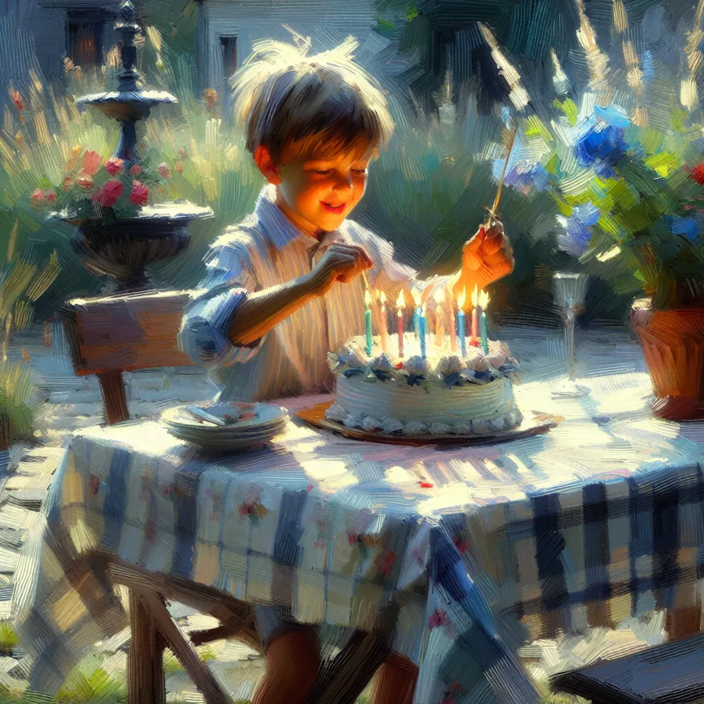 Alex, Young, Eight, Birthday, July in the style of Monet