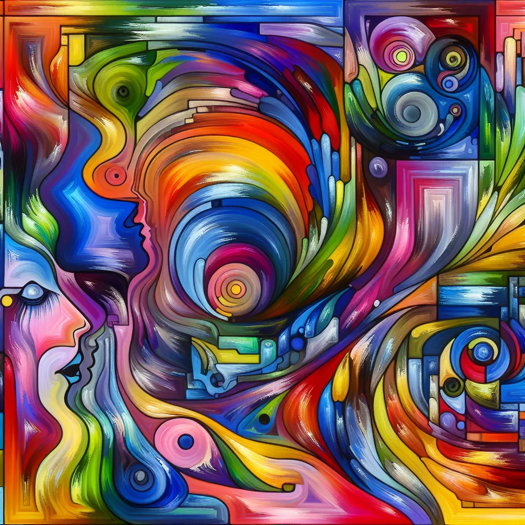 A vivid, abstract depiction showcasing diverse emotions and vibrant colors.