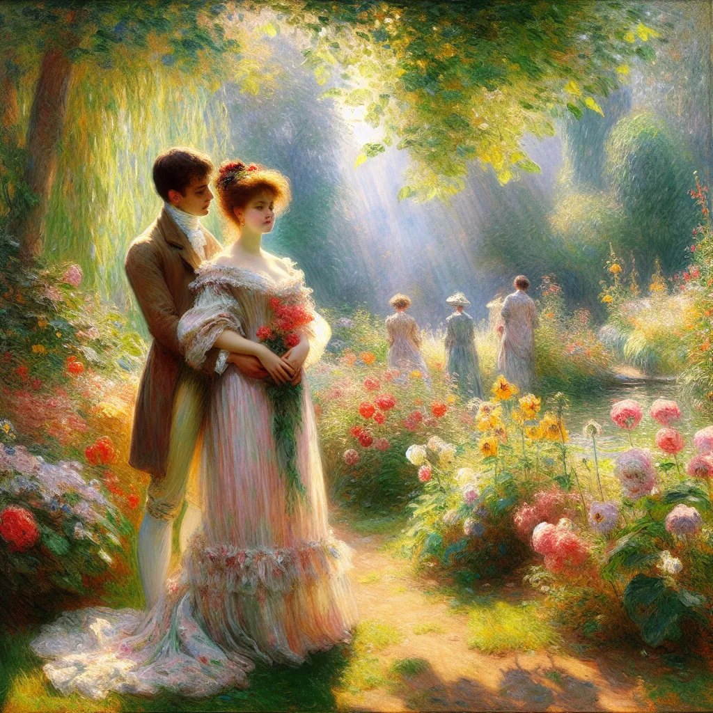 Embrace, Sensation, Tenderness, Desire, Respect in the style of Monet