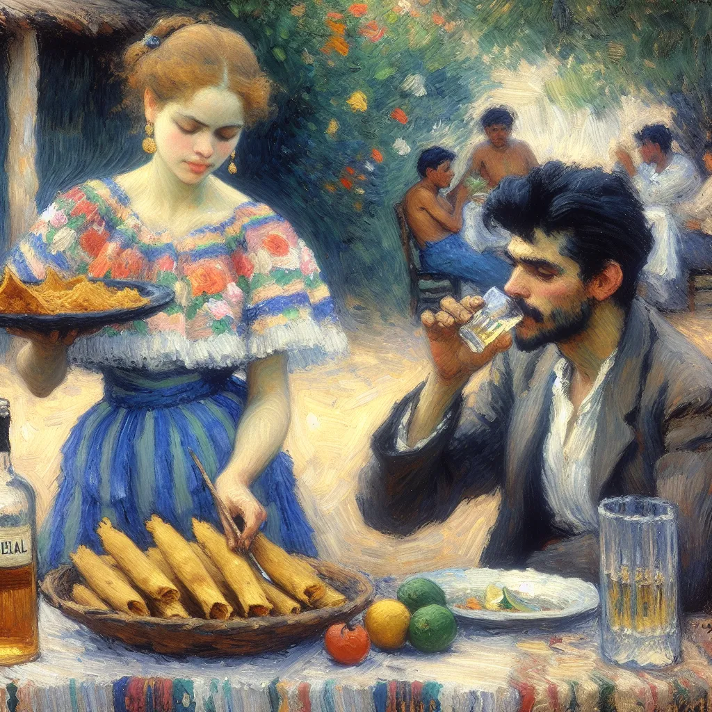 Guadalupe, Michael, Mexico, Tequila, Tamales in the style of Monet