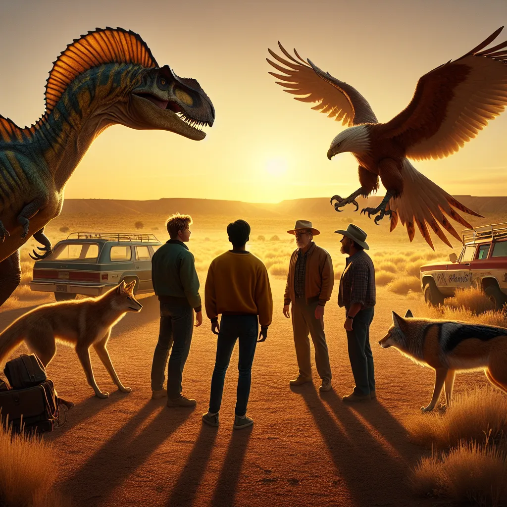 A group of friends in a rural desert community discover they can transform into prehistoric creatures like a spinosaurus, golden eagle, and coyote. In a moment of crisis, the protagonist's secret is revealed to their parents, who offer support and understanding.