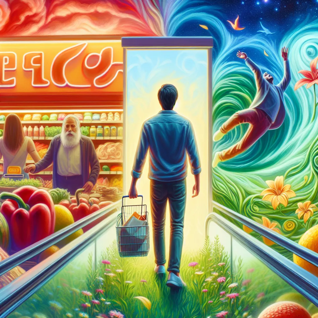 A transformative journey of self-discovery unfolds as Tommy, now Becky, navigates a surreal experience at the grocery store and embraces her newfound identity with confidence and purpose. The image depicts Becky standing in a vibrant garden, symbolizing her rebirth and celebration of change, with a sense of freedom and comfort in her true self.