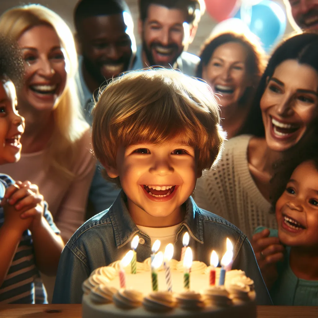 An image of a young boy, Tommy, and his loving family celebrating his birthday with a joyful gathering, representing resilience, hope, and the strength to overcome challenges.