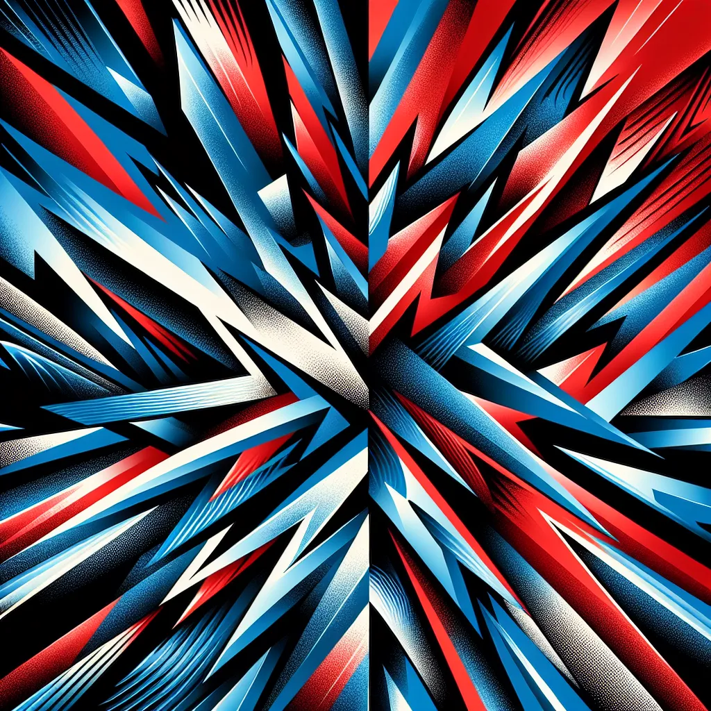 Abstract image representing conflict or disagreement, with contrasting colors and jagged shapes.