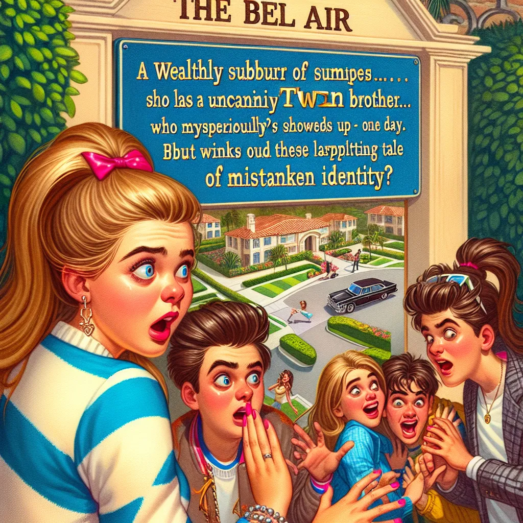 Title: "Double Trouble in Bel-Air: Ashley's Hilarious Hijinks with the Fresh Prince's Surprise Twin!"
Genre: Humor

Description: Ashley finds herself caught in a whirlwind of comedic chaos as she tries to outsmart her mischievous twin brother, who mysteriously shows up in Bel-Air to take over her life. From extravagant pranks to outrageous schemes, Ashley navigates through hilarious situations with wit and charm in this side-splitting tale of mistaken identity. Expect laughter, surprises, and pl