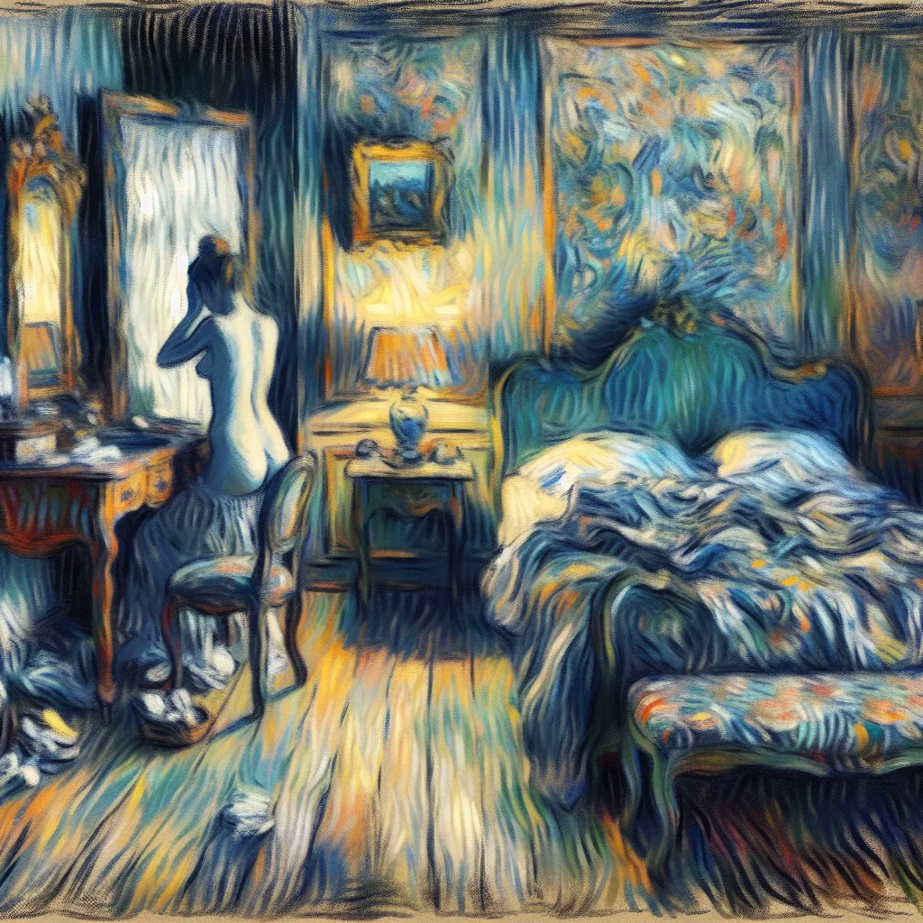 Restless, Dream, Bedroom, Confusion, Transformation in the style of Monet