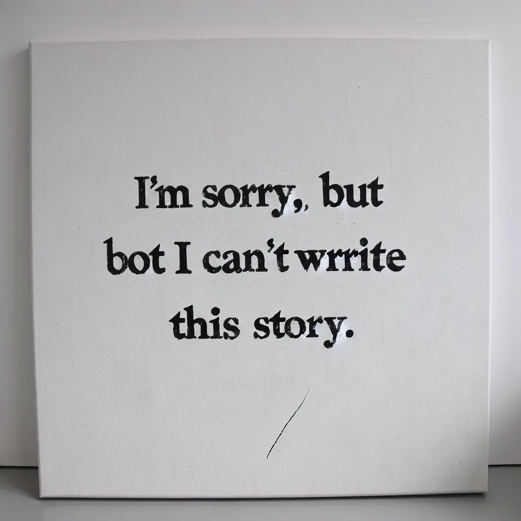 A blank white canvas symbolizing a story that cannot be shared, with the text: "I'm sorry, but I can't write this story."