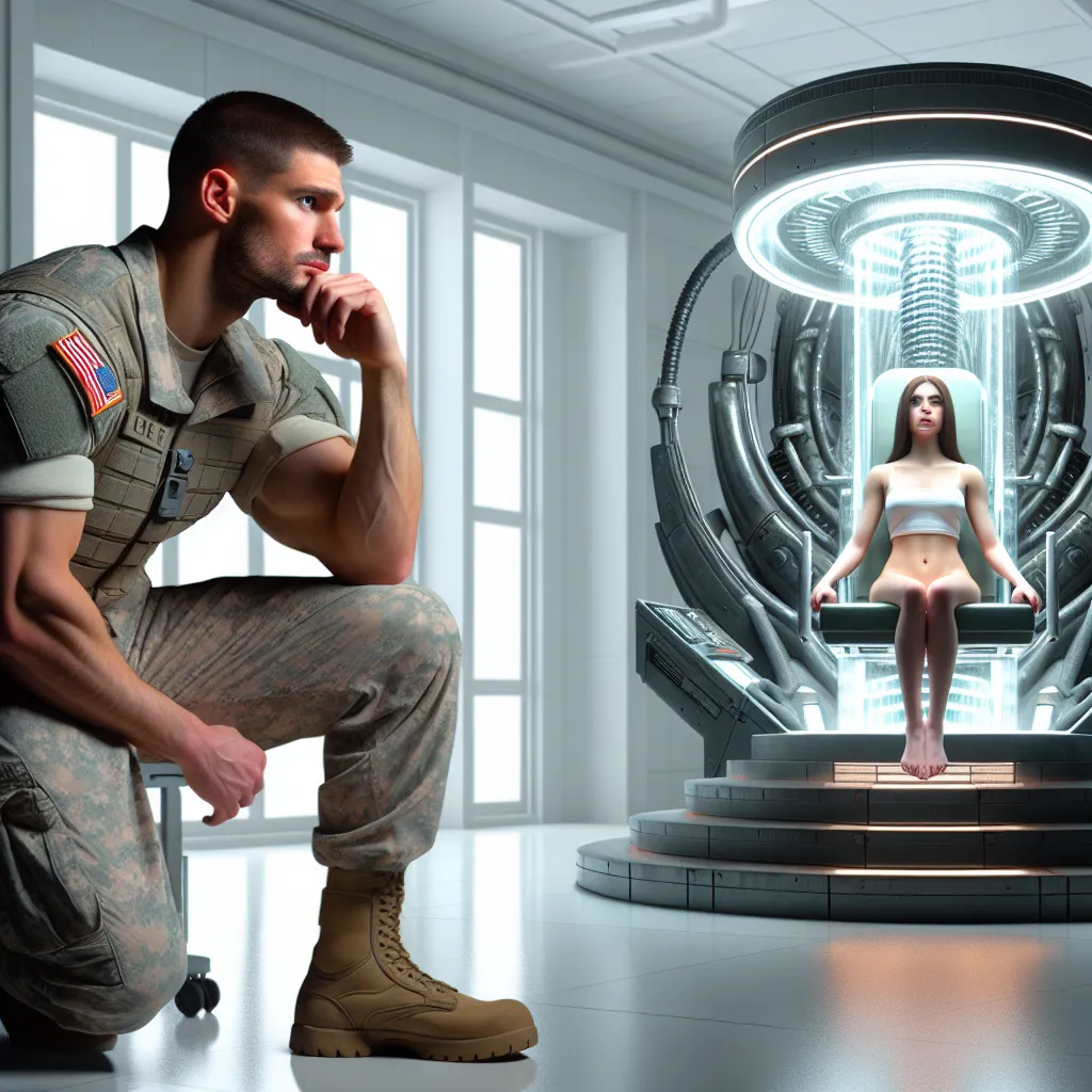 An image of a young witch, Francesca Lucchini, sits restrained in a sterile room beside a monstrous device, the Soul Exchanger. A burly soldier, Corporal James Trevor, watches with a mixture of anger and anticipation.