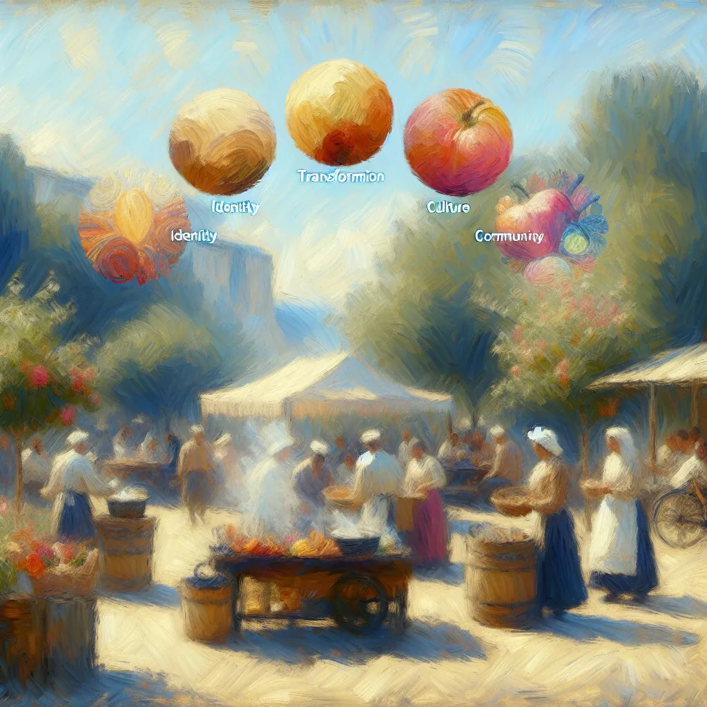 Transformation, Identity, Culture, Cooking, Community in the style of Monet