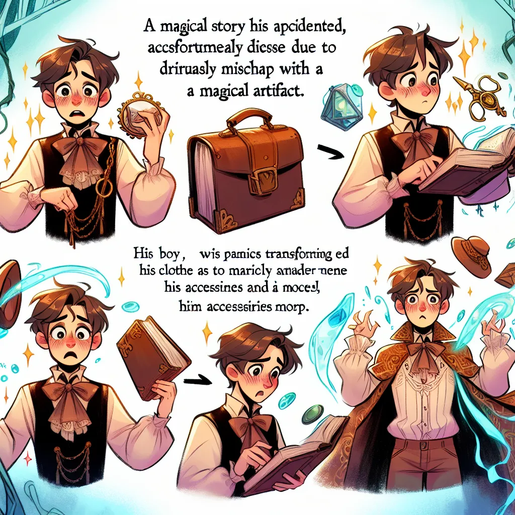 A story about a young boy named Ethan who accidentally transforms into a grown woman named Dorothy through a magical mishap. Ethan experiences a detailed physical transformation, gradually turning into Dorothy, complete with her appearance, clothing, and accessories. The story explores Ethan's panic and confusion as he grapples with his new identity as a mature woman, ultimately accepting his new reality.