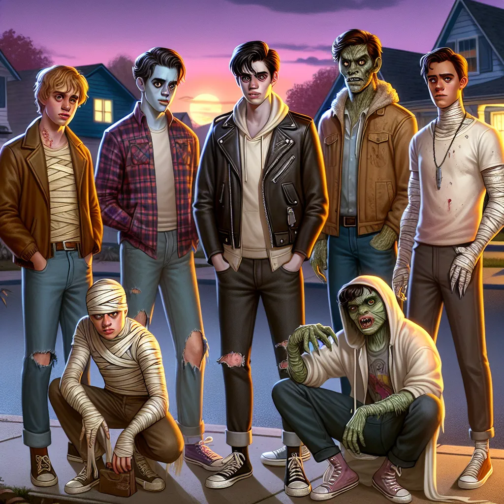 The story is focused on six boys born in Black Hollow, each with their own unique transformation into classic monsters on their thirteenth birthday. The boys navigate adolescence with their newfound abilities, forming a pact to protect their town as the "Monster Club." This description should capture the essence of their transformations, friendship, and journey into adulthood as teenage monsters.
