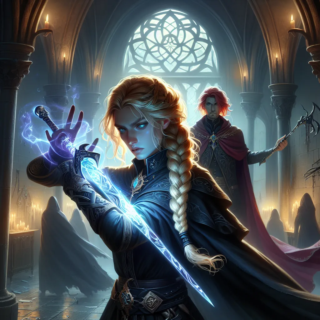 A mysterious and tense scene unfolds at Strange Academy as Magik grapples with shadowy figures lurking in the ruins of a shattered mirror. She must decide whether to confront mentor Wanda or pursue the elusive shadows, all while secrets and danger lurk within the ancient walls of the academy.