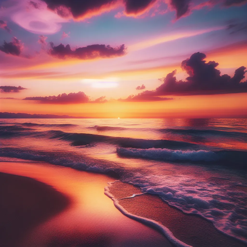 No problem! Here's an alternative image description for a different story:

"A peaceful sunset over a serene beach, with waves gently crashing against the shore. The sky is painted in vibrant hues of orange, pink, and purple, creating a calming and picturesque scene."