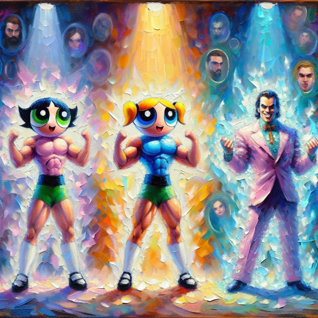 Powerpuff, Body-swap, Mojo Jojo, Identity, Transformation in the style of Monet