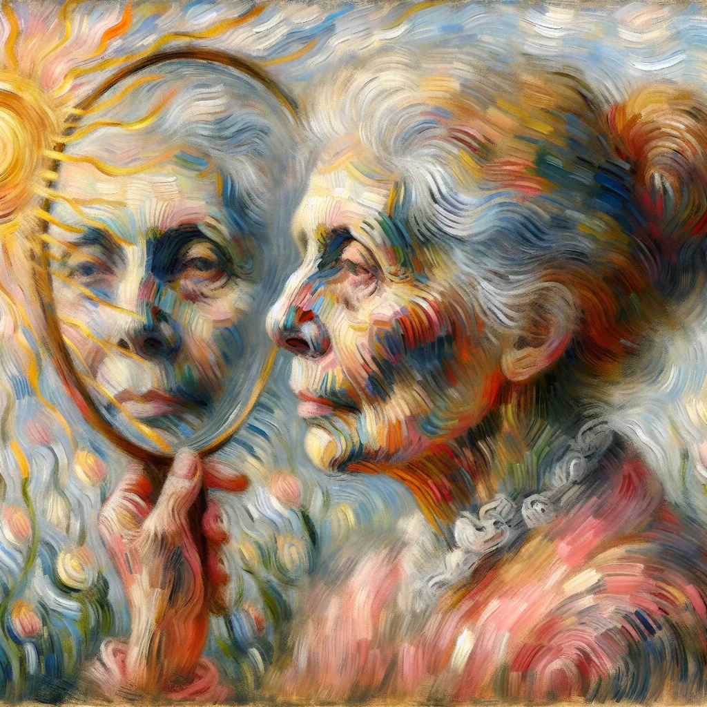 Here are 5 words related to the story:

1. Aging
2. Transformation
3. Identity
4. Regret
5. Confidence in the style of Monet