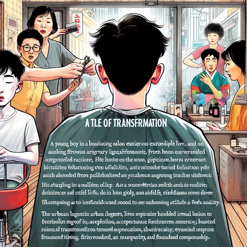 A story of transformation: Timmy, a young boy at the salon, finds himself in the bodies and lives of five Korean women. As memories fade and reality shifts, he embraces a new identity. The urban legend unfolds, leading Timmy to a new path, acceptance, and ultimately, peace. Transitioning from boyhood to a different existence, the story takes twists and turns through urban myths, whispered truths, and newfound belonging.