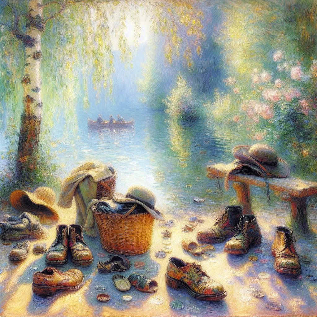 Transformation, Sandals, Identity, Memories, Acceptance in the style of Monet