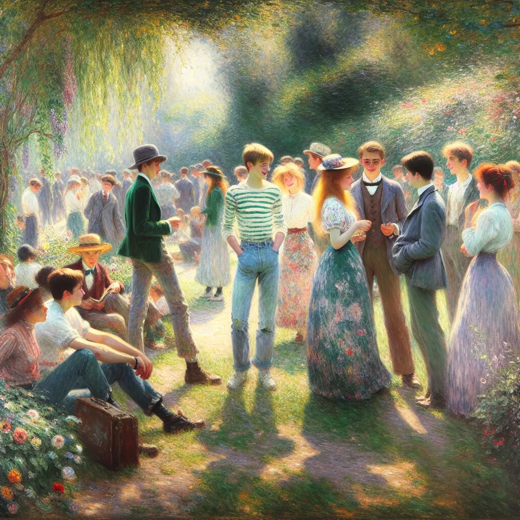 Transformation, Friendship, Fashion, Growth, Adolescence in the style of Monet