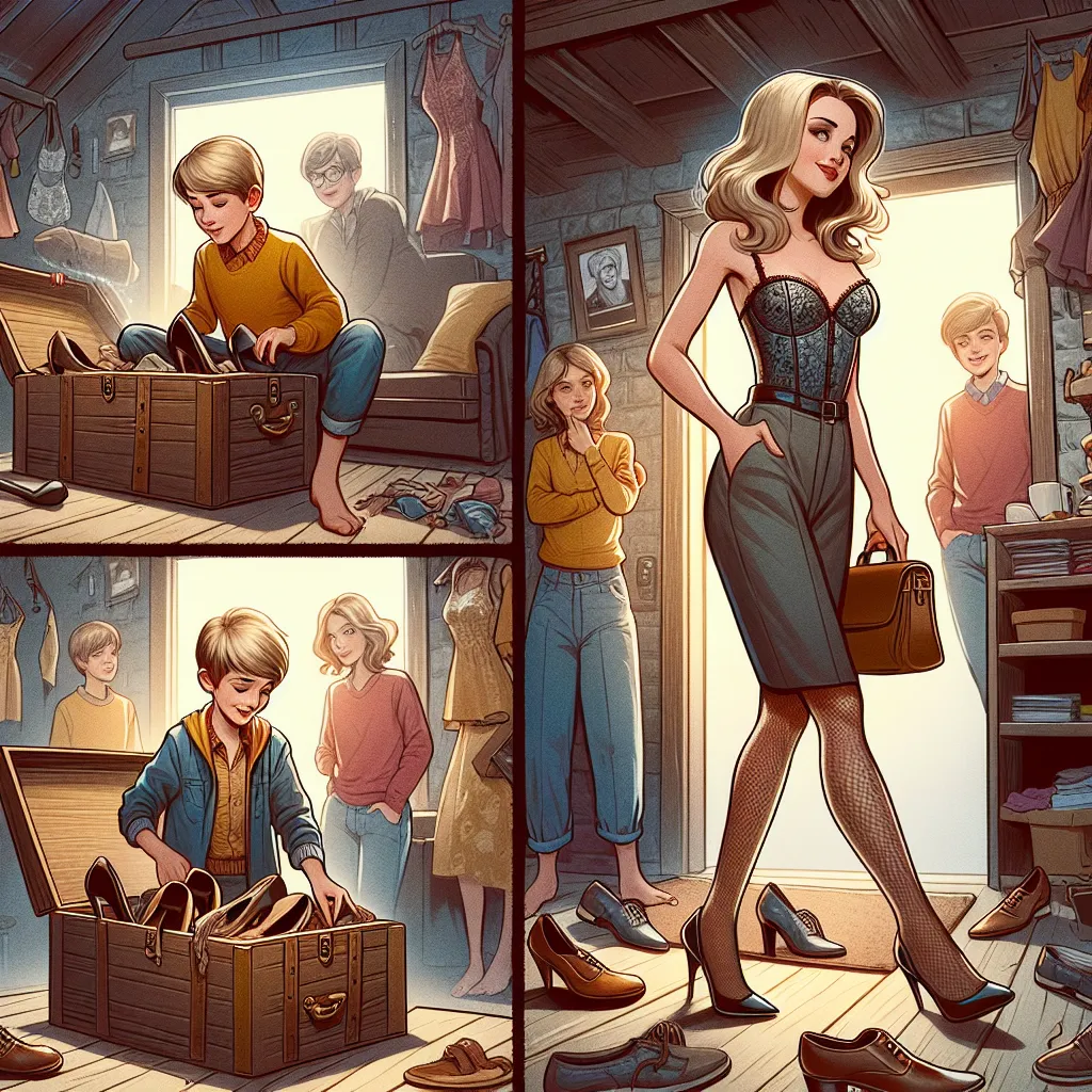 A young boy named Timothy explores an old attic, finding a chest of trinkets and a pair of peculiar shoes. Curiosity gets the better of him, and he tries on the shoes. Suddenly, his appearance starts to change as he transforms into Amanda Thompson, a confident woman with blonde hair and a chic outfit. Amanda heads to Starbucks, encounters a group of teenage girls, and exchanges heated words with them. Afterward, she returns home, feeling a sense of displacement but ultimately settling into her n