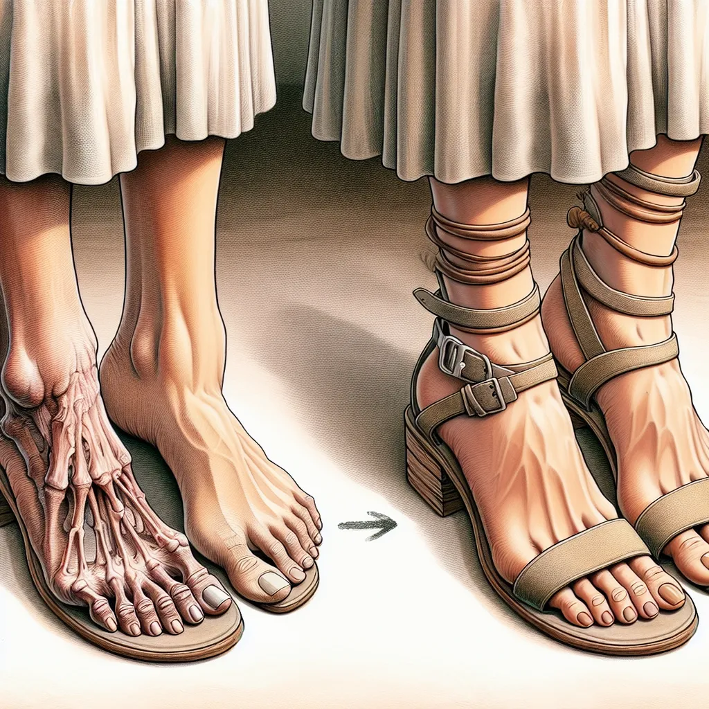 Description: An intricate and detailed transformation scene is depicted, showcasing Timmy's physical changes into Sofia Rodriguez. The image portrays Timmy's feet transforming into Sofia's, with delicate toes clad in high-heeled sandals, red pedicured nails, and a soft tan complexion contrasting with his young body.