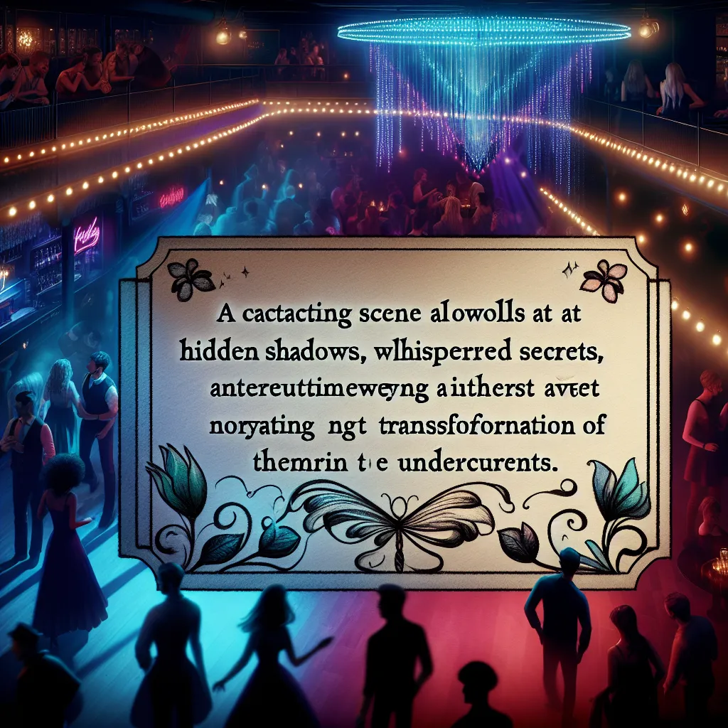 A mysterious and captivating night unfolds at Club Marrow, where hidden shadows, whispered secrets, and unexpected encounters shape the atmosphere. Amidst the dancefloor's allure, Cyan navigates the enigmatic energy of the club alongside intriguing patrons, weaving a tale of intrigue and transformation.