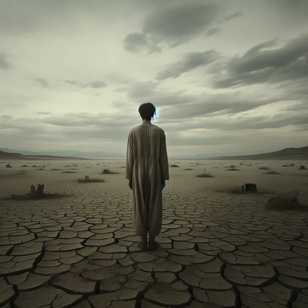 A barren landscape with a lone figure standing amid desolation, symbolizing disappointment and unfulfilled requests.