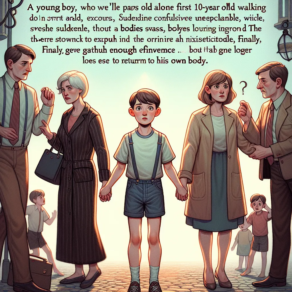 A young boy named Samuel Parsons walks down a street alone for the first time, encountering a woman named Amanda Bennett. Suddenly, their bodies are switched, leaving Samuel trapped in Amanda's body. As confusion ensues, Samuel is mistaken for a mentally unstable woman and arrested. His family, determined to prove his innocence, begins an investigation with the help of a lawyer. Months pass, but Samuel never gives up hope of returning to his original body. Finally, they gather enough evidence to