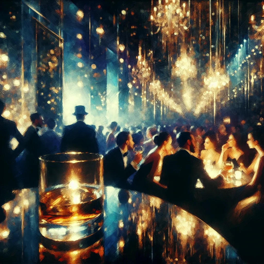 Mirrors, Whiskey, Nightclub, Seduction, Secrets in the style of Monet