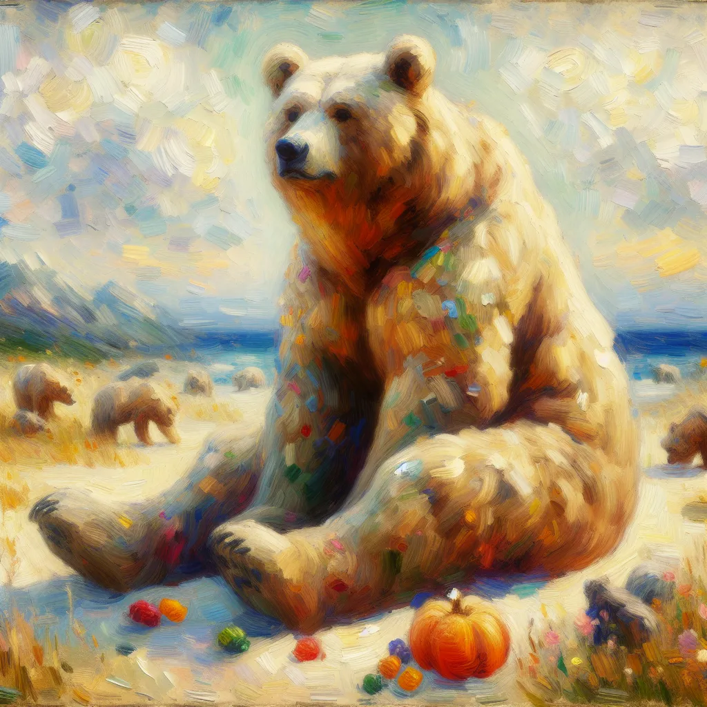 Bear, Transformation, Love, Friendship, Acceptance in the style of Monet