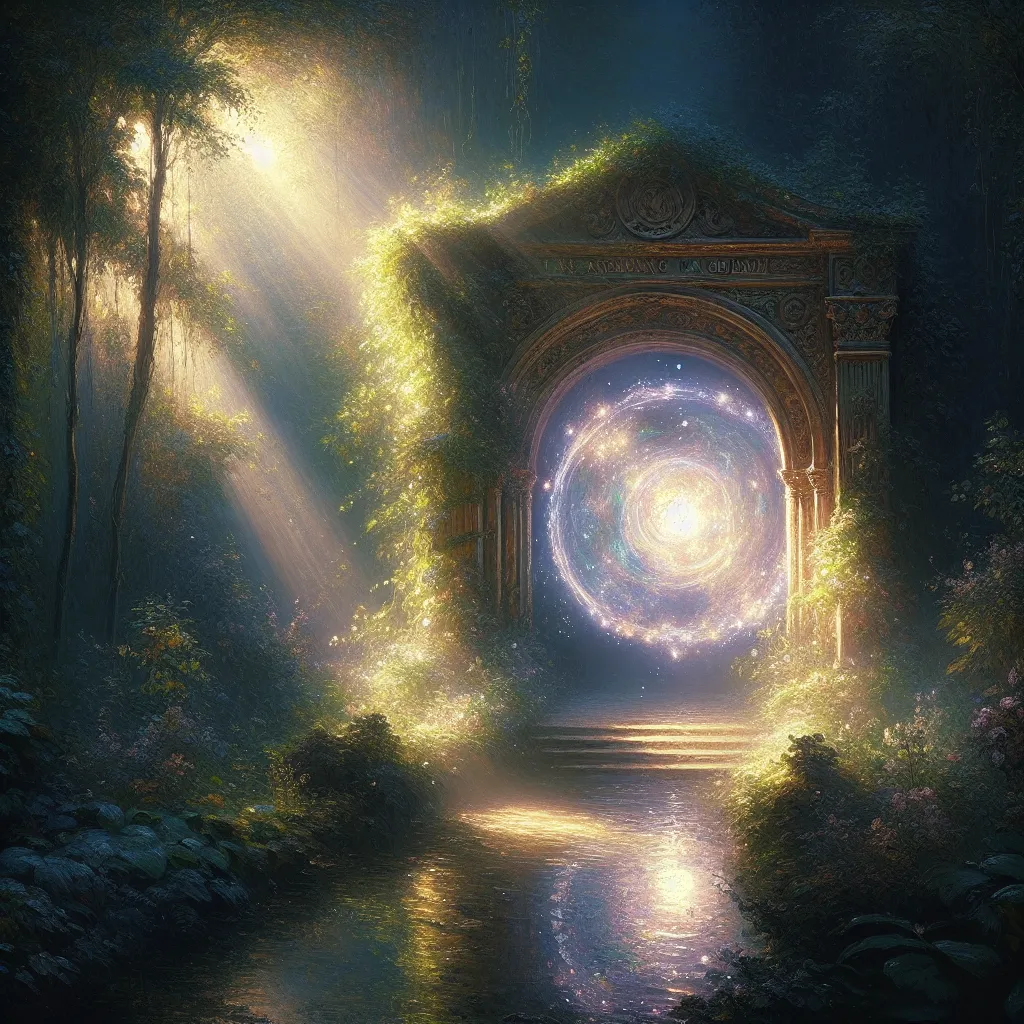 Academy, Magik, Mystic, Portal, Shadows in the style of Monet