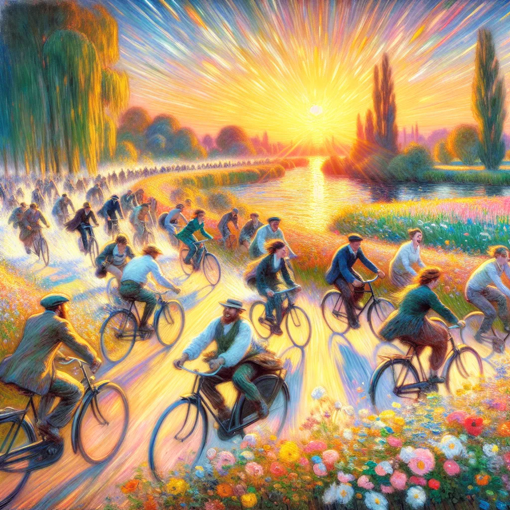 Adventure, Speed, Friendship, Excitement, Freedom in the style of Monet