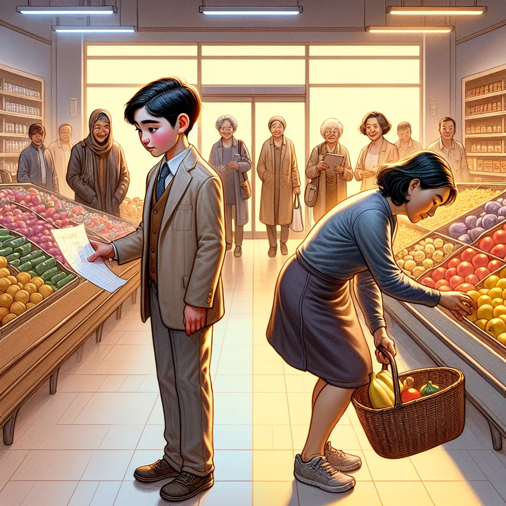 An intricate tale set in a grocery store swaps the lives of a little boy and a Korean woman, leading to a transformative journey of self-discovery in a vividly detailed and emotional story.