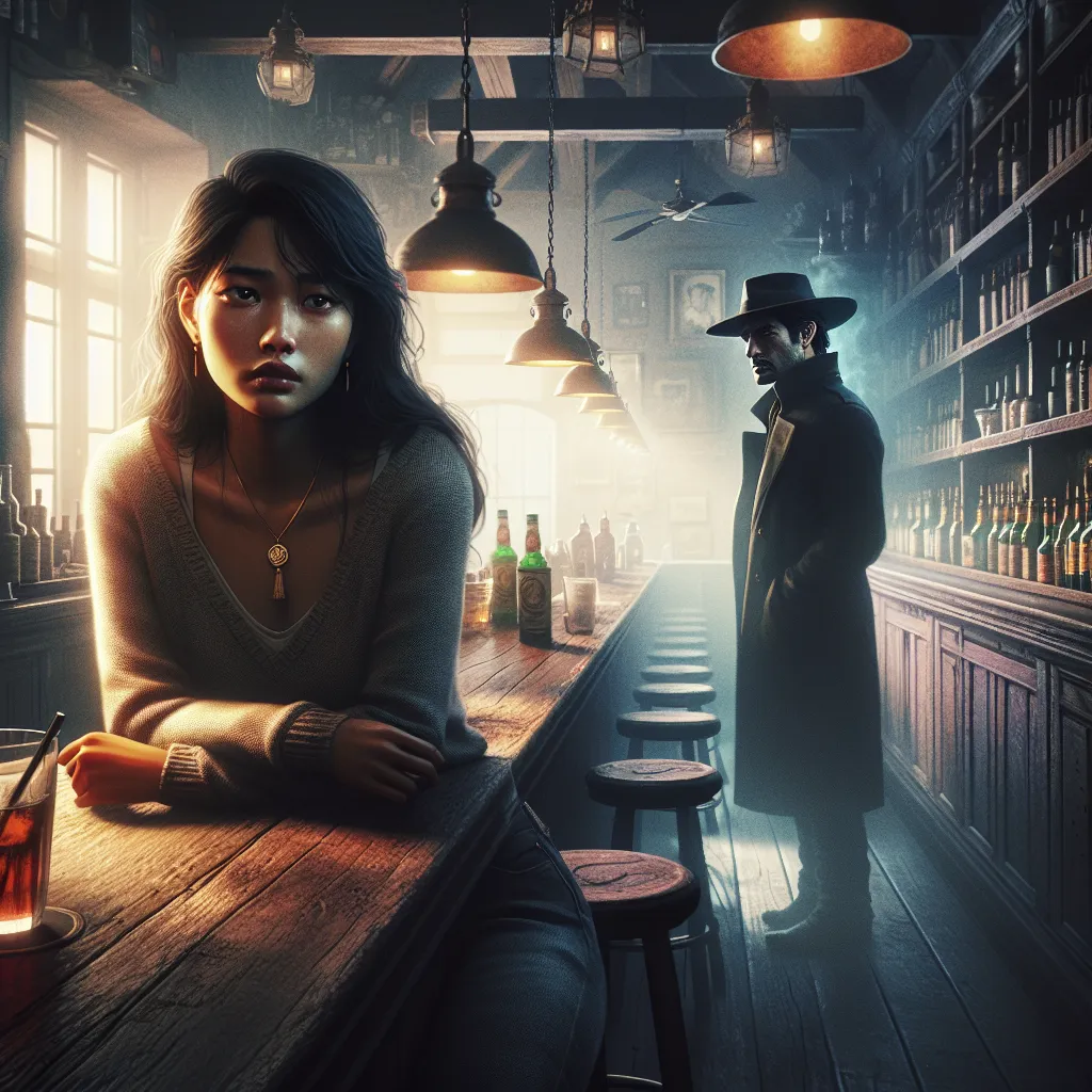 A mysterious scene unfolds in a dimly lit bar as a young woman named Annie grapples with the shadows of her past and an enigmatic stranger who seems to know more than he lets on.