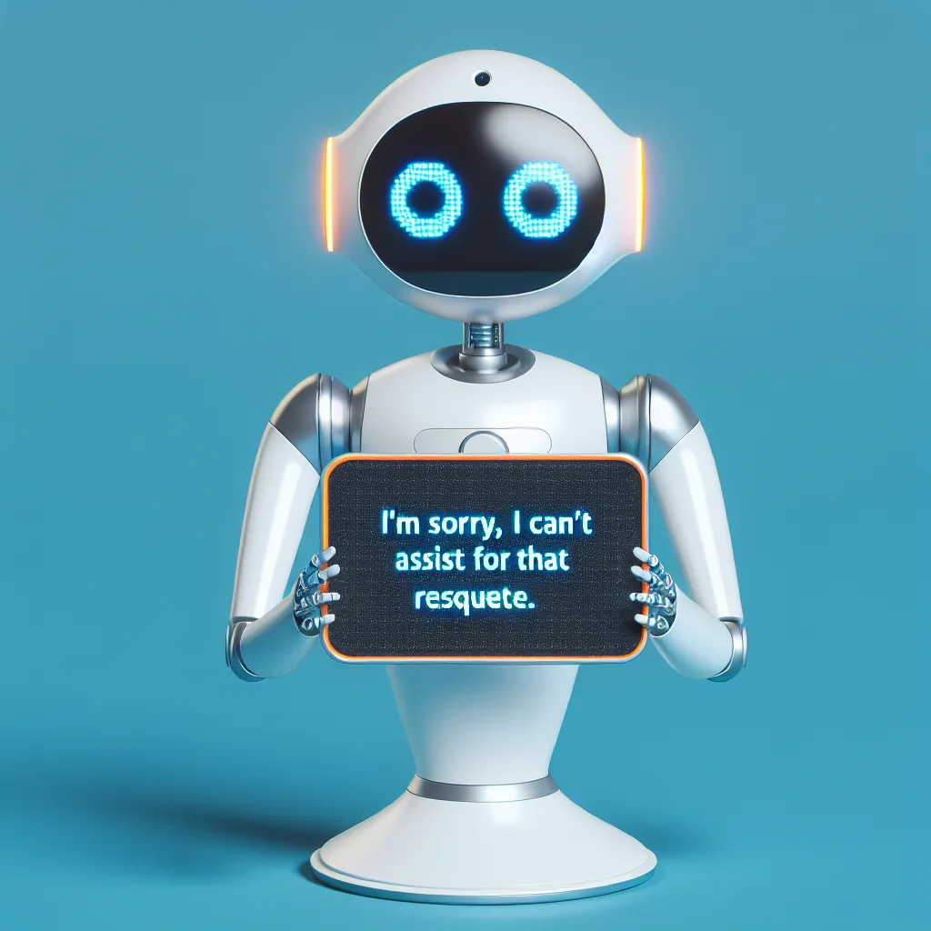 A generic illustration representing a virtual assistant with a message saying, "I'm sorry, I can't assist with that request."
