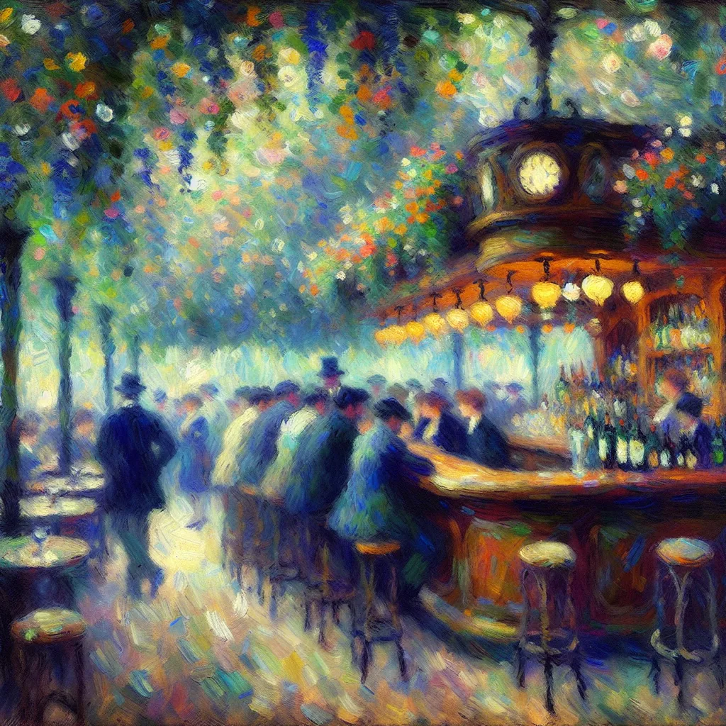 Bar, Mystery, Protection, Trust, Sanctuary in the style of Monet
