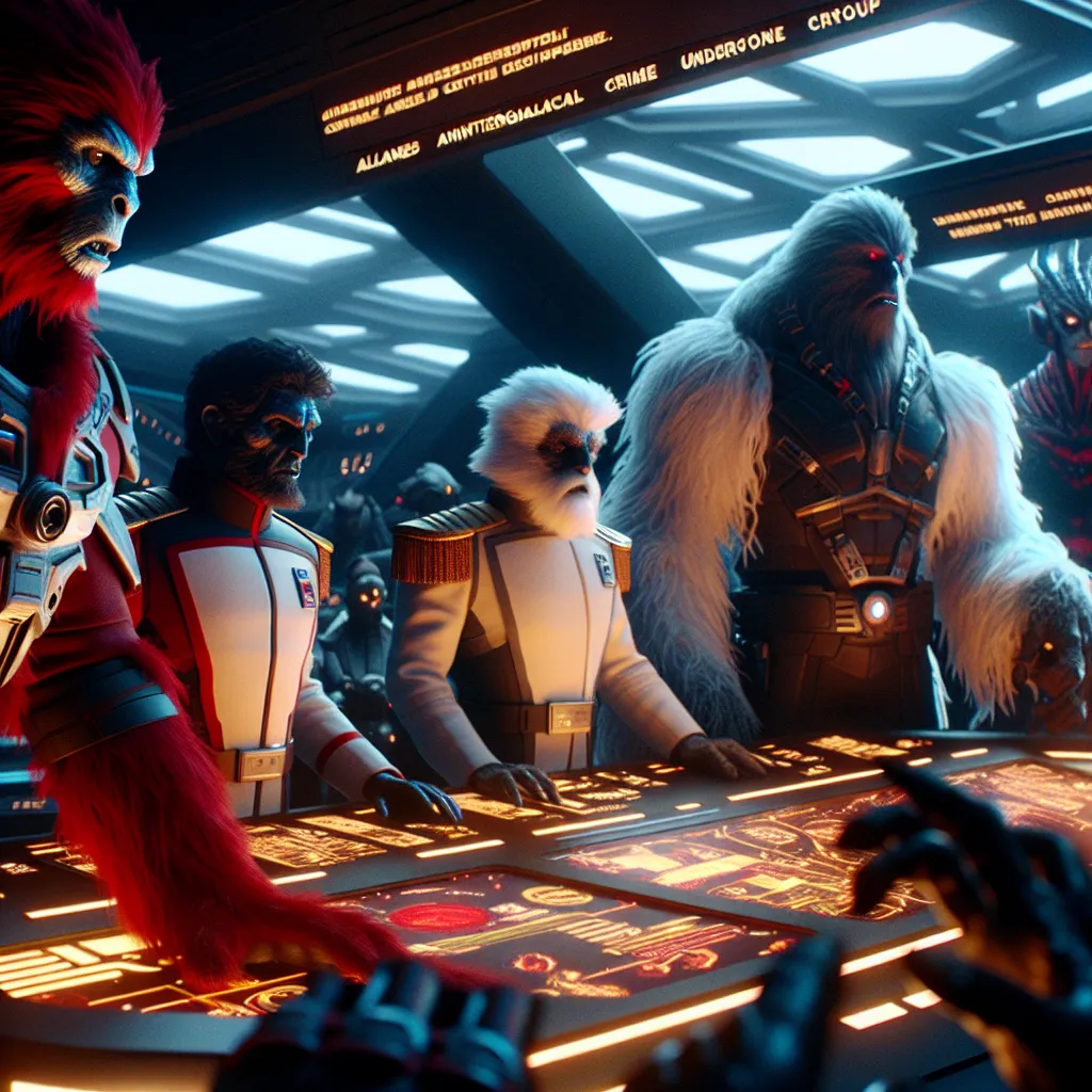 A dramatic scene on the bridge of the NX-01 *Enterprise* as Captain Archer confronts representatives from the United Crime Syndicates of Hell, including Blitzo, Loona, and Moxxie. Tensions rise, alliances are tested, and negotiations ensue in this crossover tale between *Helluva Boss* and *Star Trek: Enterprise*.