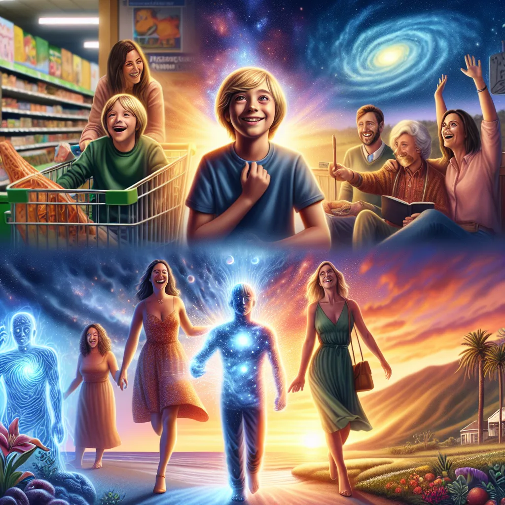 A young boy named Eli Donovan Hirsch experiences a mysterious phenomenon at a local supermarket, leading to a cosmic swap with a group of British women. As Eli transforms into one of the women named Victoria, his previous existence fades away, leaving Victoria to embrace her new life with confidence and joy. The story unfolds as Victoria and her friends embark on a memorable holiday in California, oblivious to the boy's disappearance back home. Despite fleeting moments of confusion and a sense o