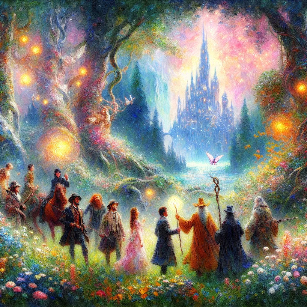Fantasy, Magical, Whimsical, Adventure, Hollywood in the style of Monet