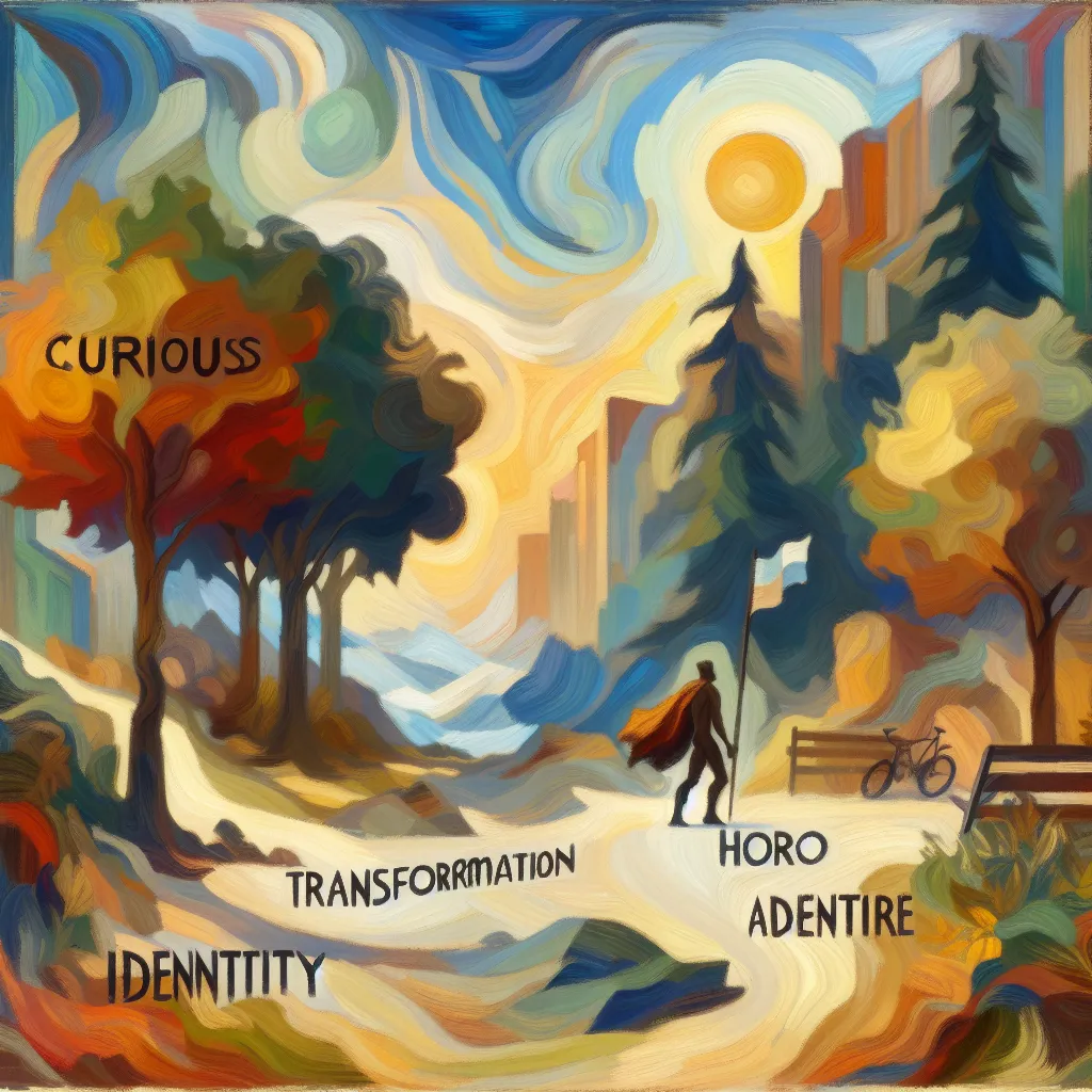 Curious, Transformation, Hero, Adventure, Identity in the style of Monet