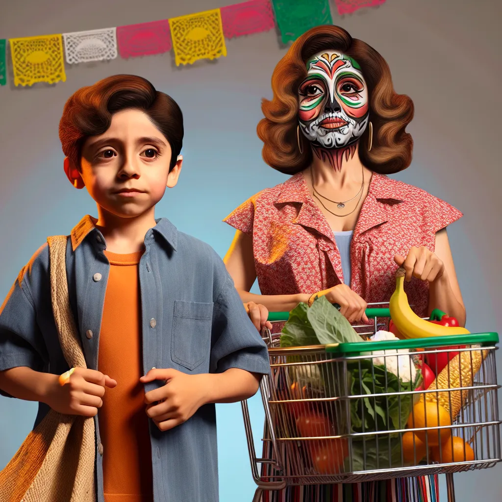 A young boy transforms into a Mexican woman named Juana, navigating her new life with humor and resilience, grocery shopping, reminiscing about forgotten memories, and feeling a sense of belonging.