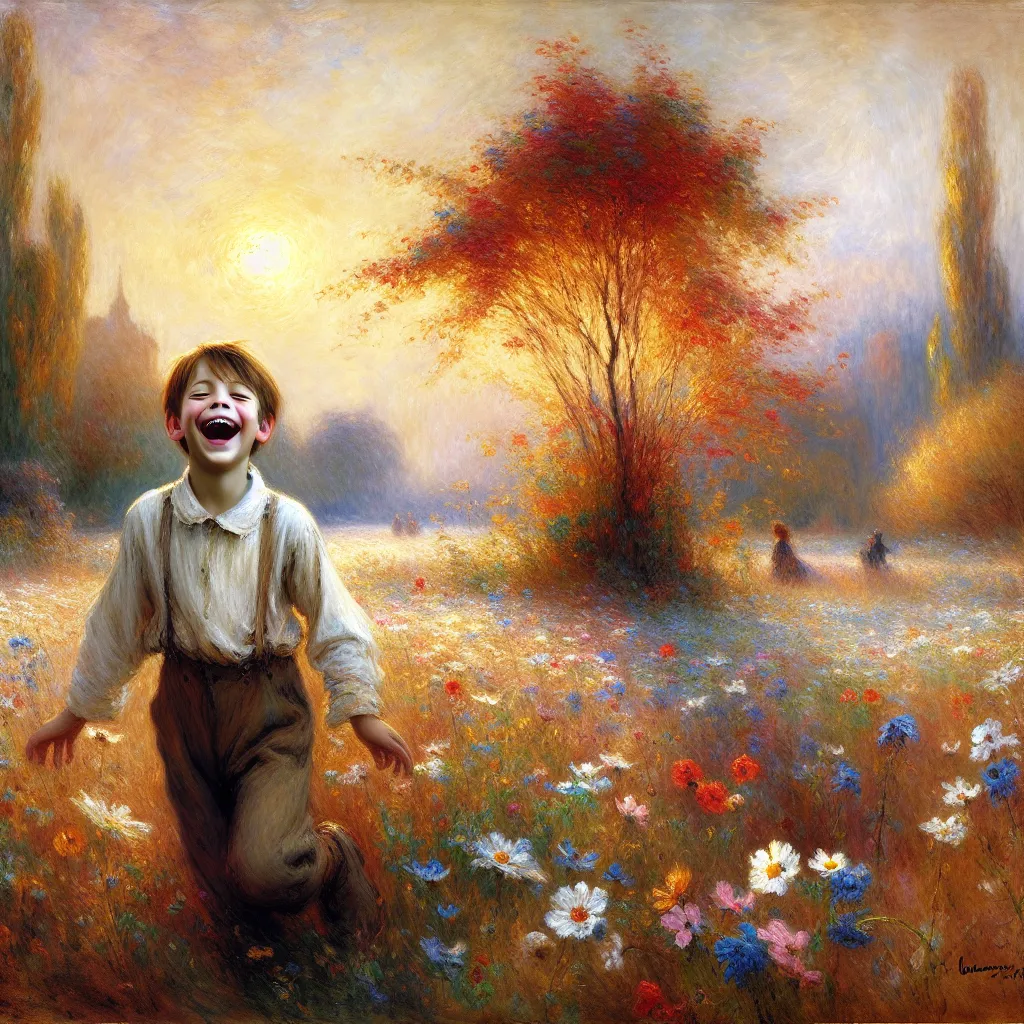 Boy, Laughter, Transformation, Loss, Memories in the style of Monet