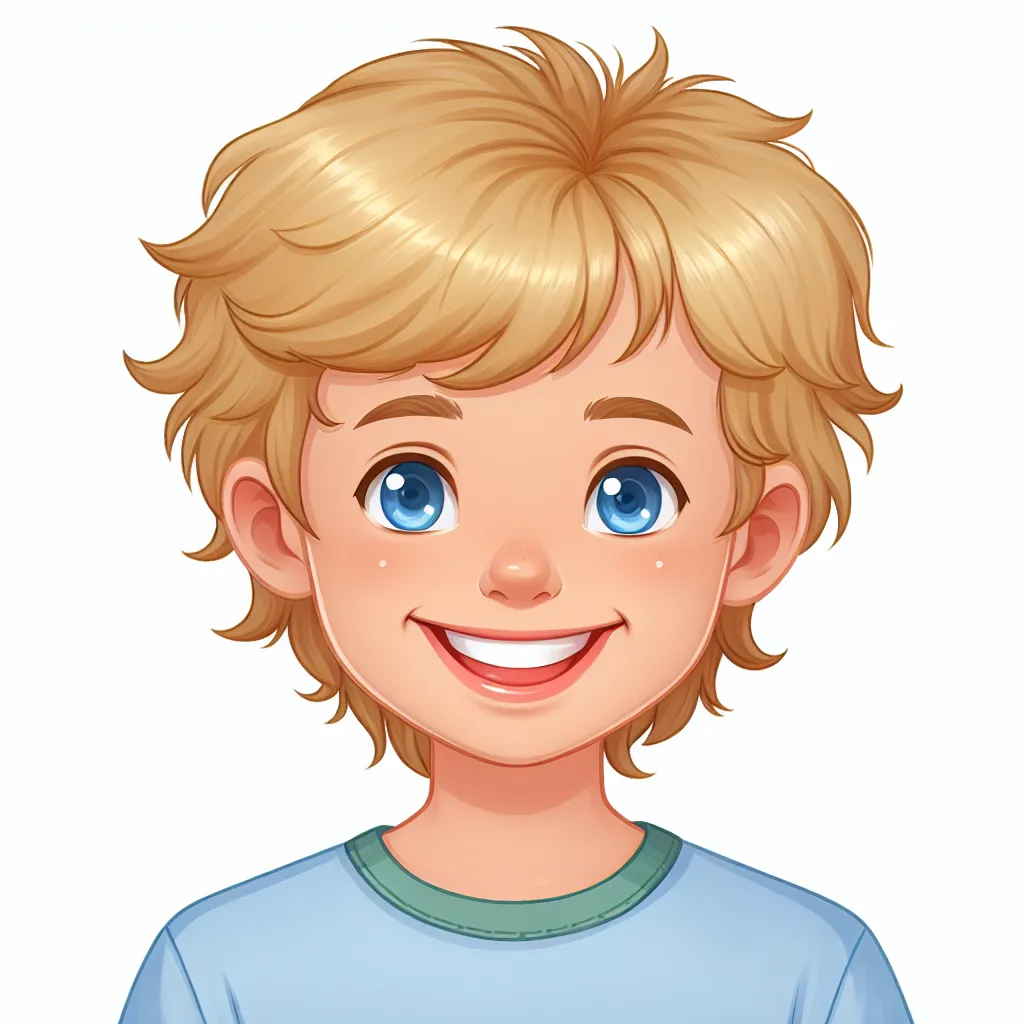 The image that will accompany this story is of a young boy named Ethan, depicted with sandy blond hair, blue eyes, and a cheerful expression. He stands at 4 feet 2 inches tall and weighs about 55 pounds.
