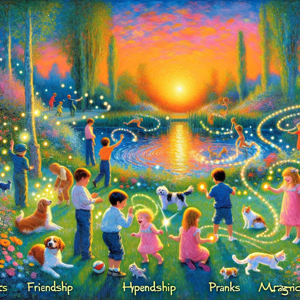 Pets, Hypnosis, Pranks, Friendship, Magic in the style of Monet