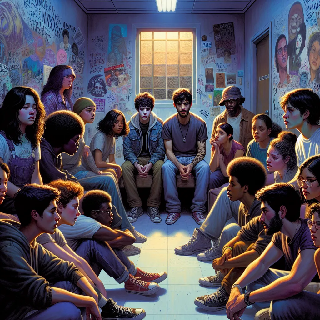 A group of rebellious teenagers sneaks out in a mental rehab facility called the Anderson Center, defying the strict rules and finding solace in an abandoned room they call "Hidden." They share their frustrations about the oppressive atmosphere and discuss the mysteries surrounding "THE PLACE," the isolation ward designed to break the residents. Despite the danger, they form a tight-knit family, determined to support each other and bring light to the darkness of the Anderson Center.