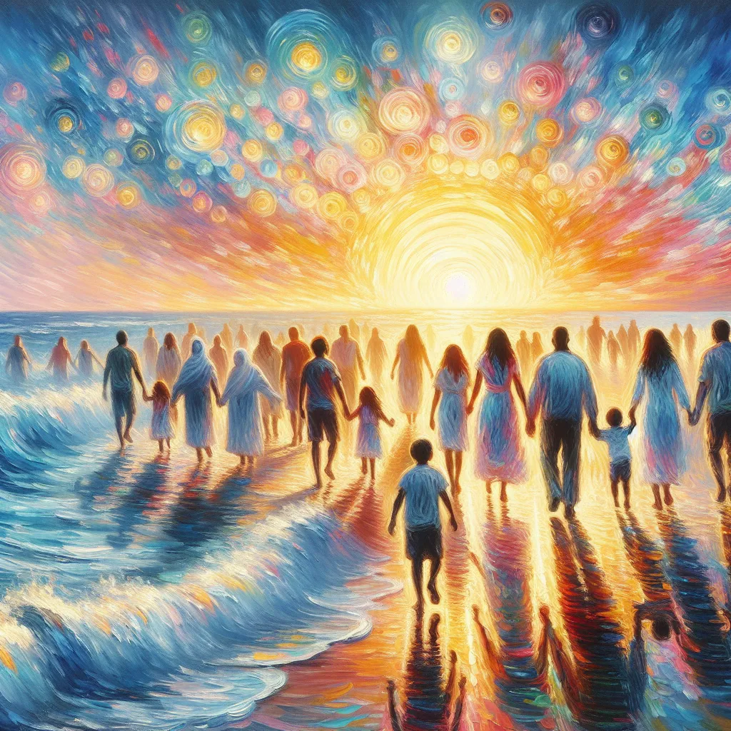 Transformation, Growth, Family, Beach, Memory in the style of Monet