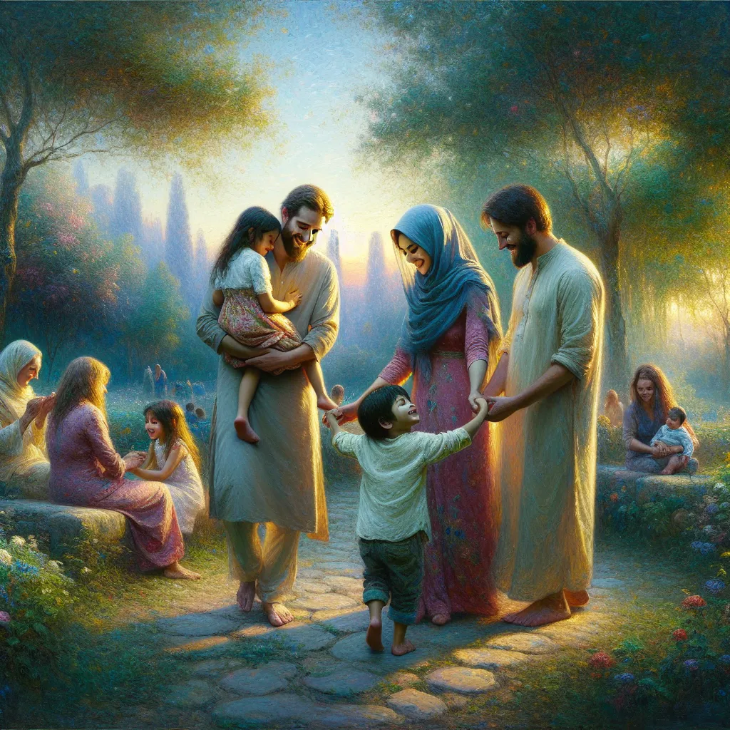 Child, Family, Transformation, Memories, Love in the style of Monet