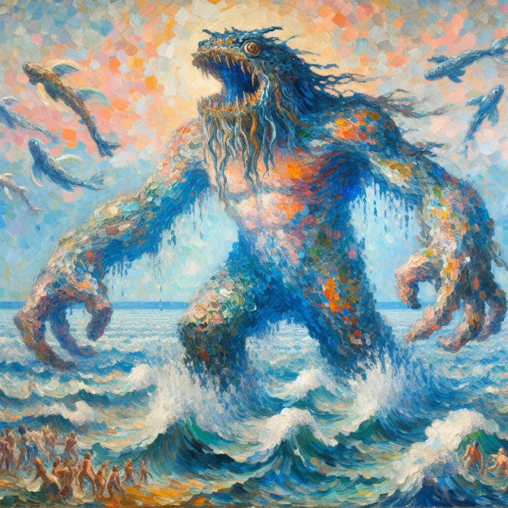 Transformation, Marine, Behemoth, Oceanic, Surreal in the style of Monet