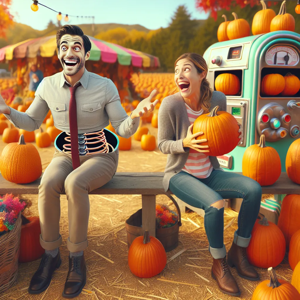 A humorous tale unfolds as a swap machine mishap leads to a body switch between a man and his girlfriend's curve-defying, witty best friend at a pumpkin patch. Laughter ensues as the swapped duo navigates thicc curves, pumpkin picking, and unexpected encounters.