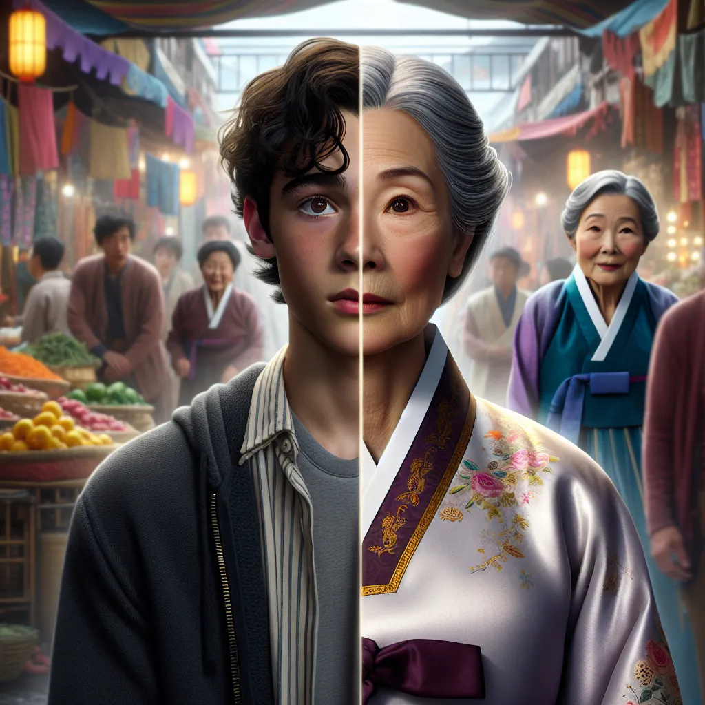 A boy named Caleb experiences a mysterious transformation into an elder woman named Hye-Soon while shopping in a market, his identity and language altered permanently.